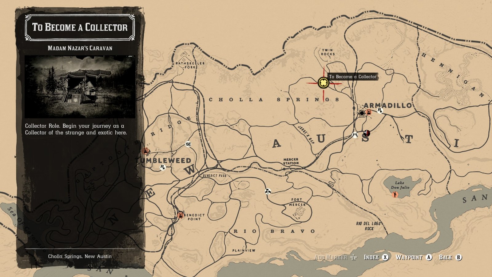Madam Nazar location in New Austin - Red Dead Online