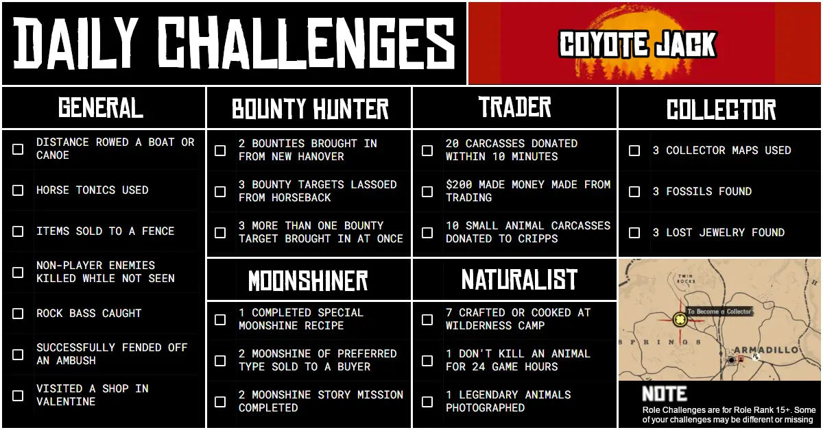 Red Dead Online Daily Challenges for Monday 03 October