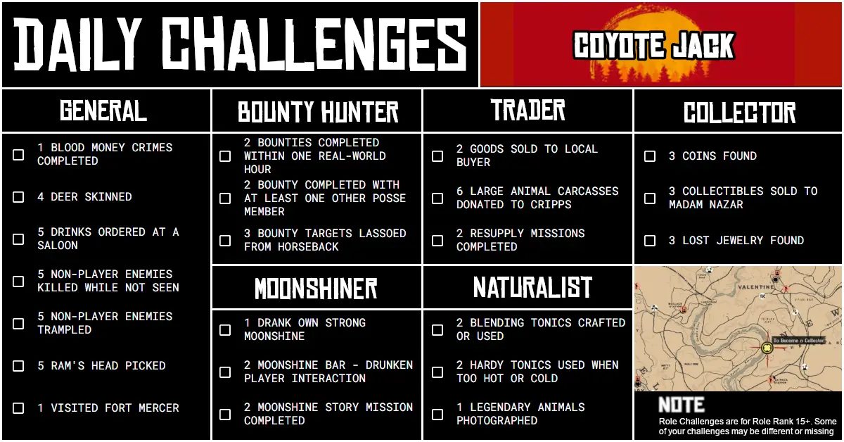Red Dead Online Daily Challenges for Sunday 15 June