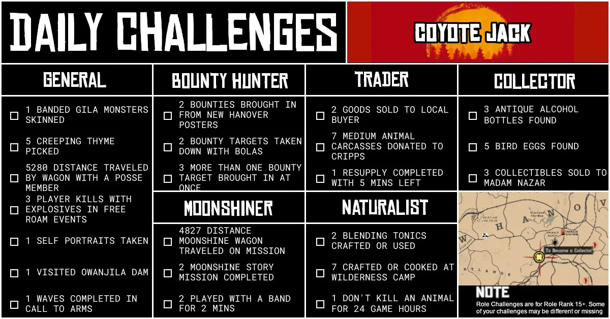 Red Dead Online Daily Challenges for Wednesday 17 September