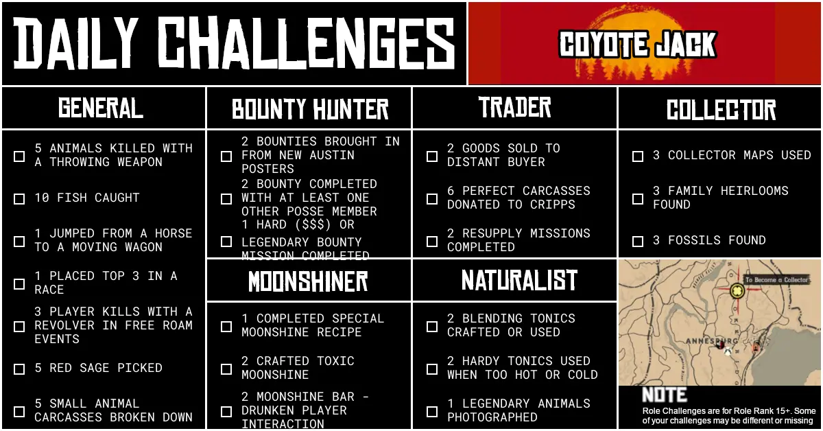 Red Dead Online Daily Challenges for Sunday 16 November