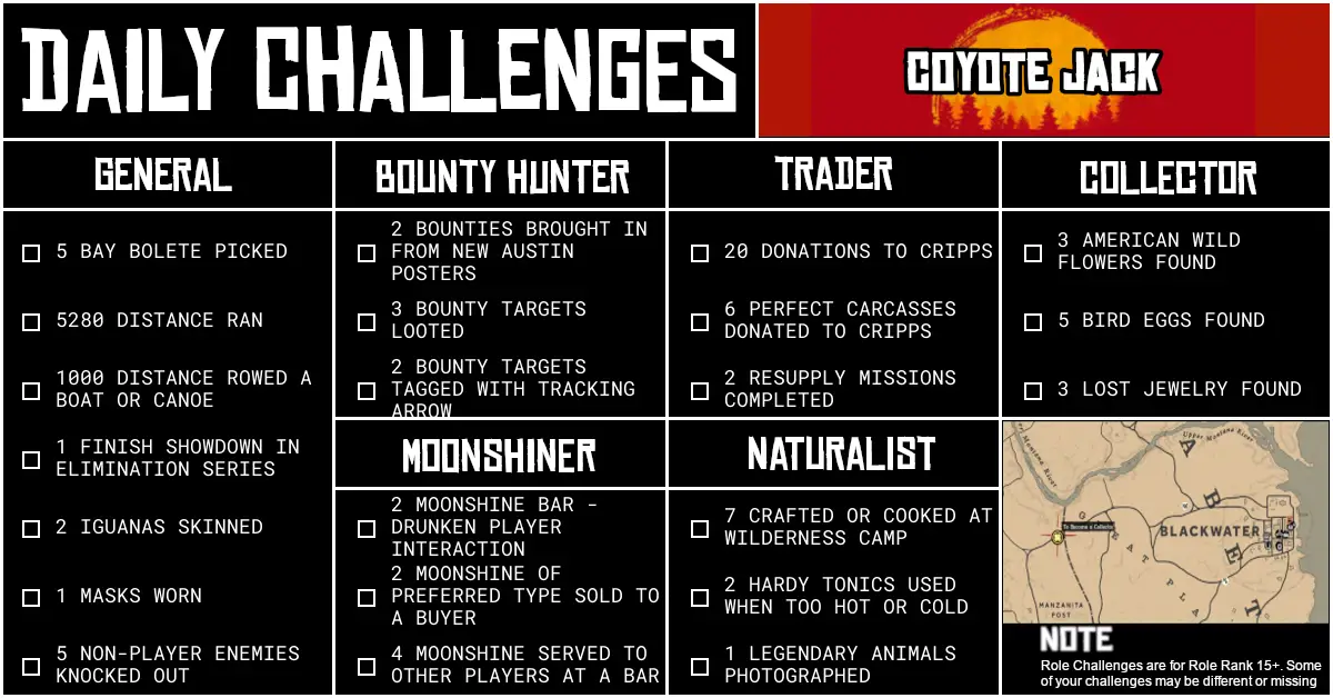 Red Dead Online Daily Challenges for Tuesday 24 February