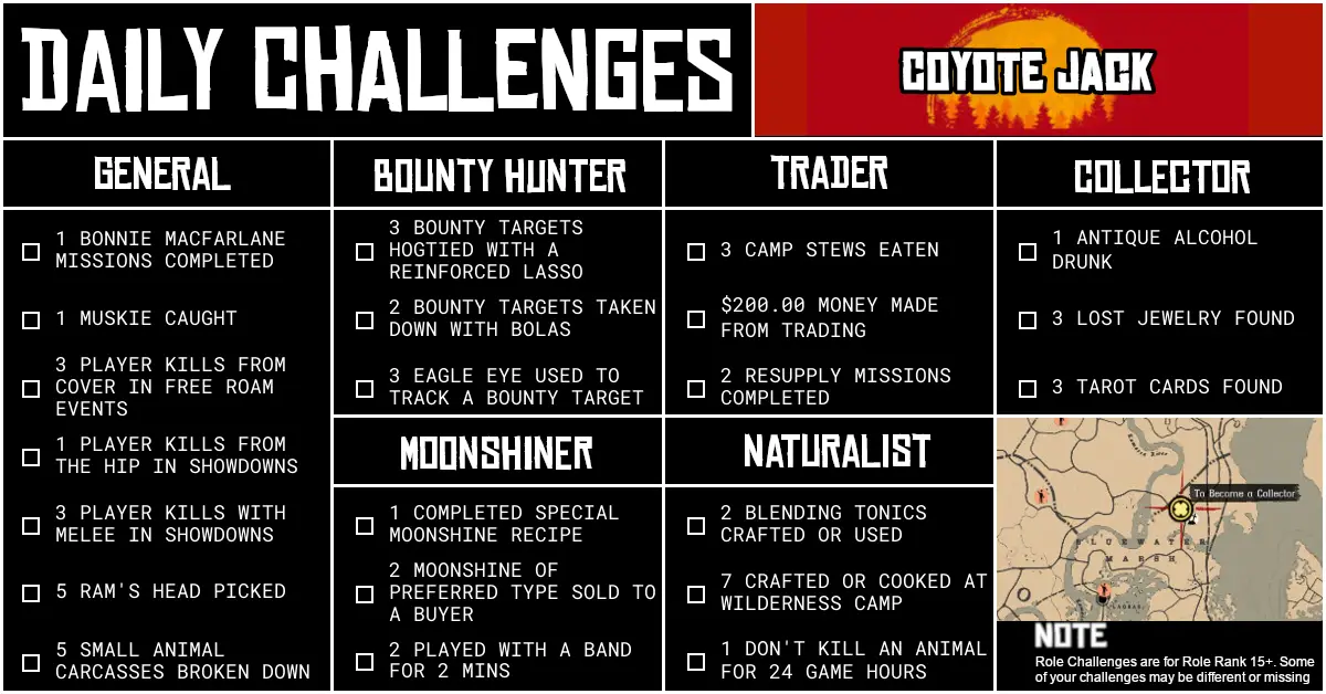 Red Dead Online Daily Challenges for Saturday 09 May