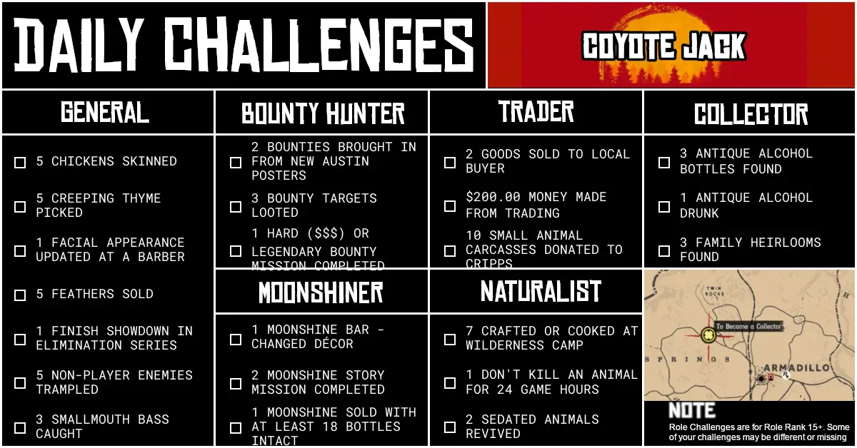 Red Dead Online Daily Challenges for Friday 15 May