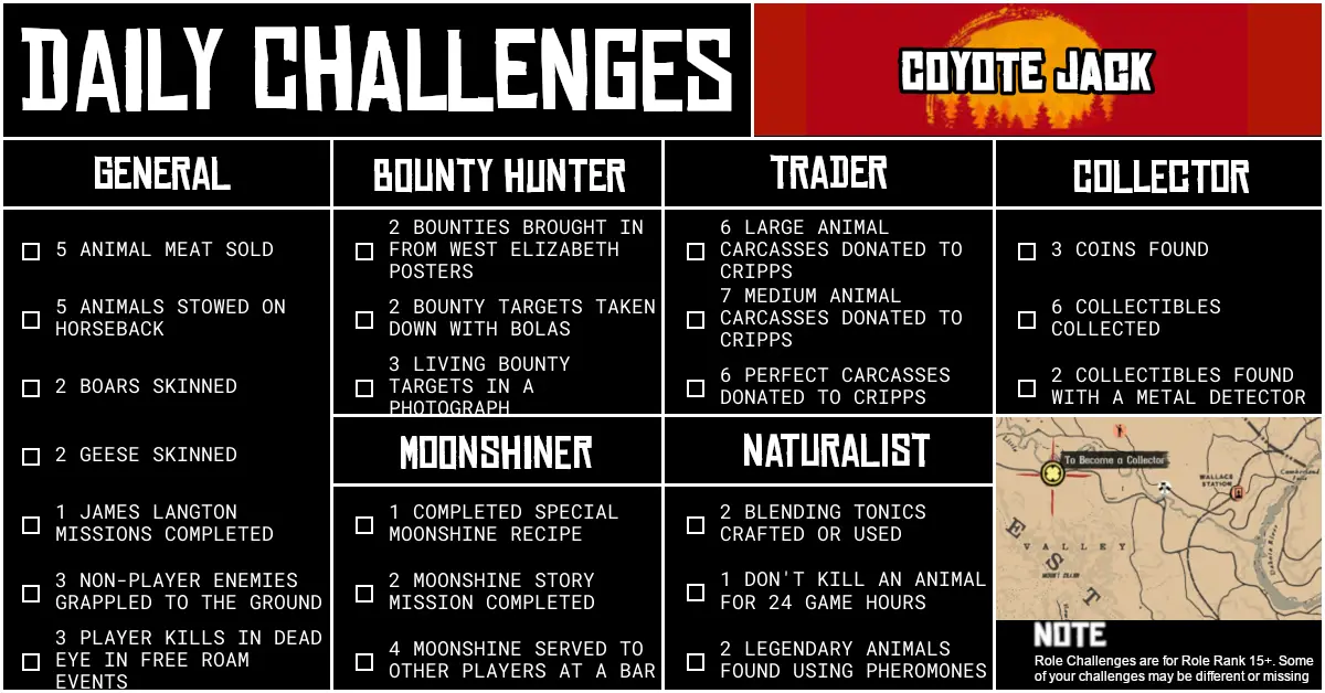 Red Dead Online Daily Challenges for Tuesday 19 May