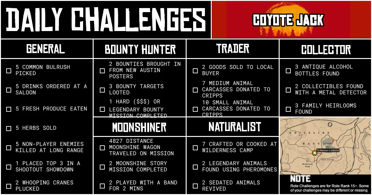 Red Dead Online Daily Challenges for Sunday 24 May