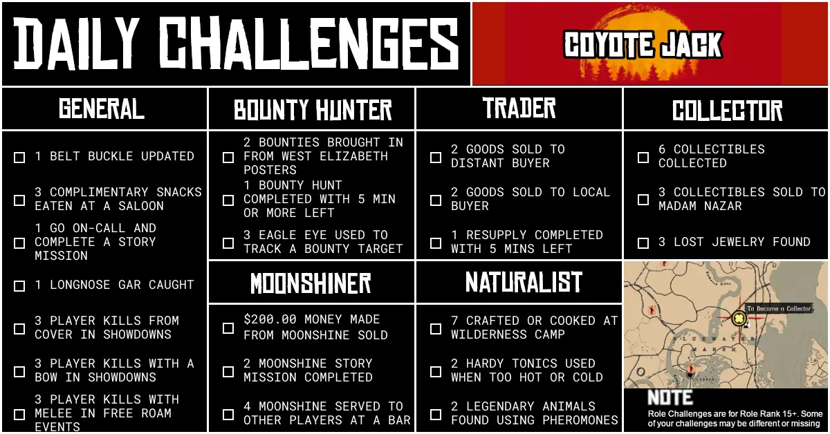 Red Dead Online Daily Challenges for Friday 29 May
