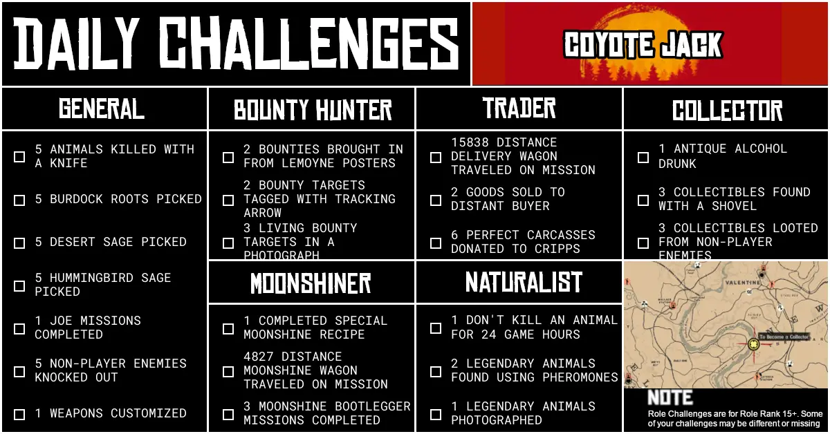 Red Dead Online Daily Challenges for Monday 1 June