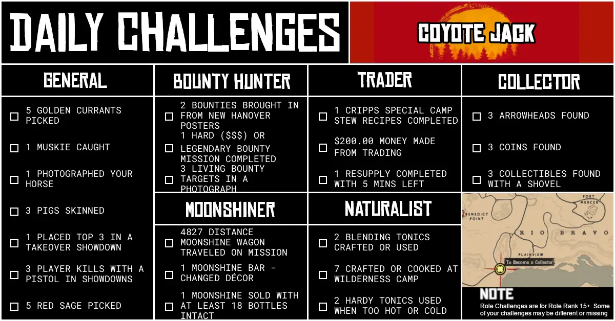 Red Dead Online Daily Challenges for Wednesday 3 June