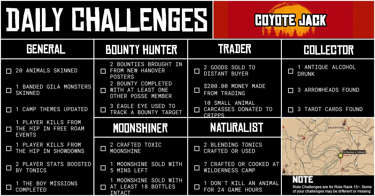 Red Dead Online Daily Challenges for Monday 15 June