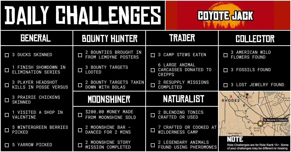 Red Dead Online Daily Challenges for Tuesday 16 June