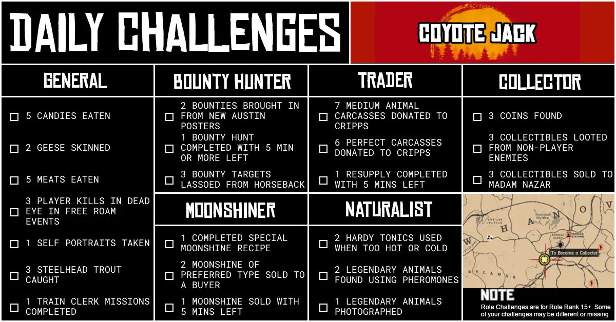 Red Dead Online Daily Challenges for Wednesday 17 June