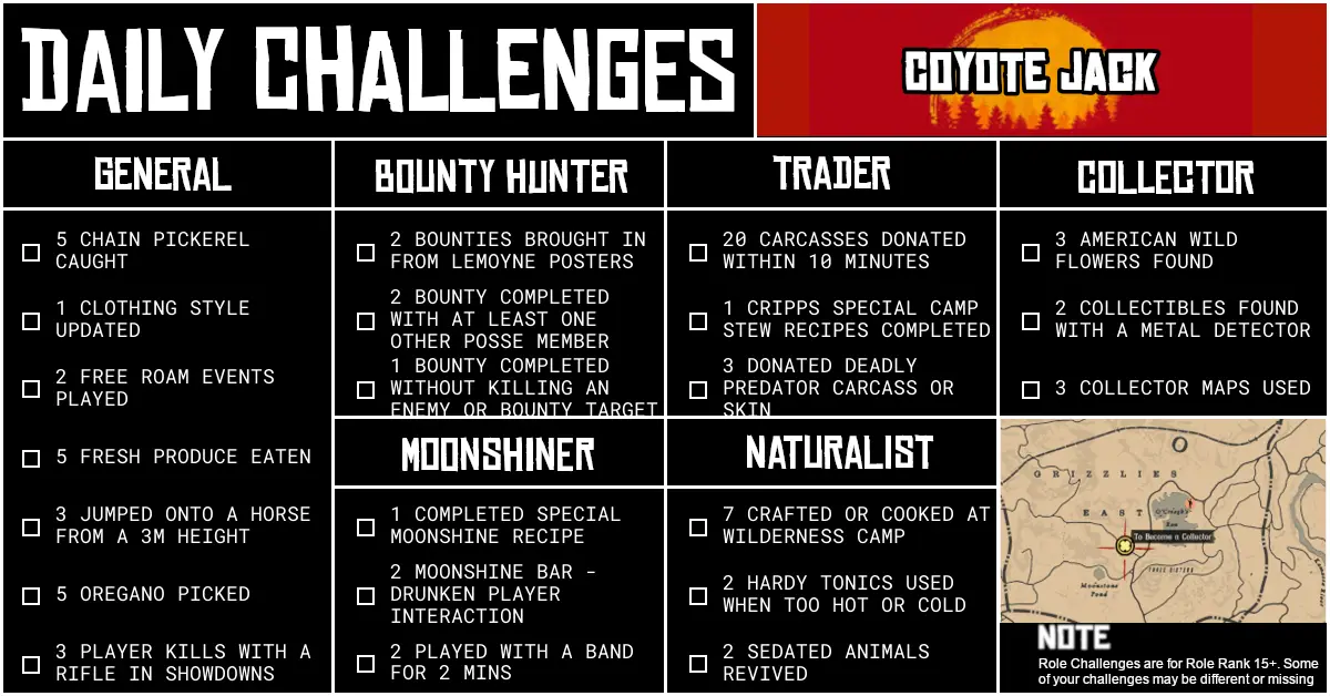Red Dead Online Daily Challenges for Saturday 20 June