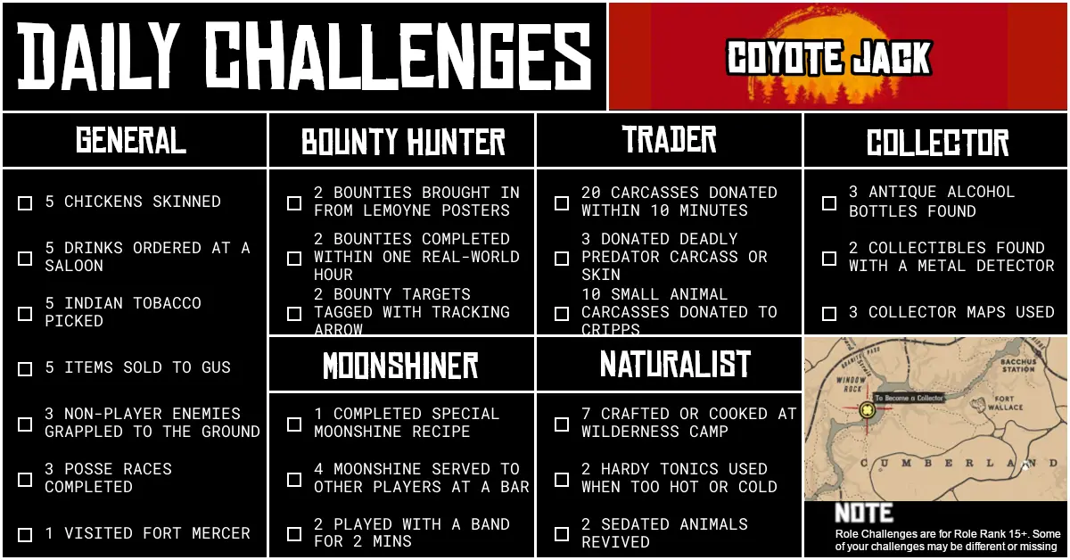 Red Dead Online Daily Challenges for Monday 29 June