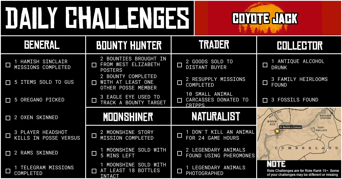 Red Dead Online Daily Challenges for Monday 13 July