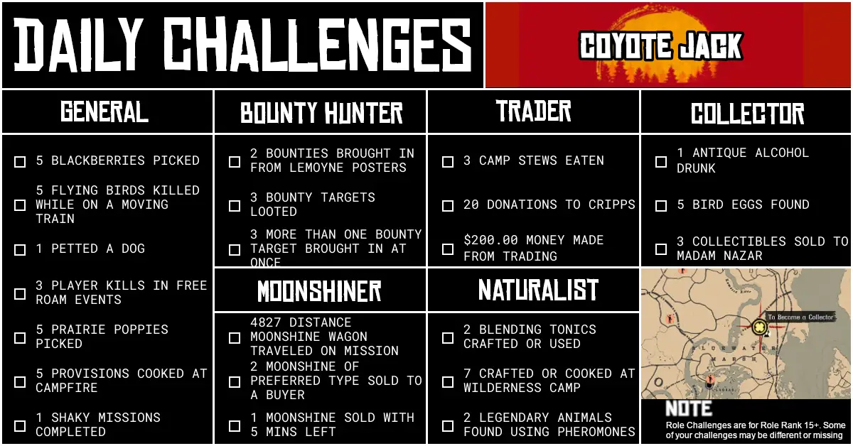 Red Dead Online Daily Challenges for Tuesday 14 July