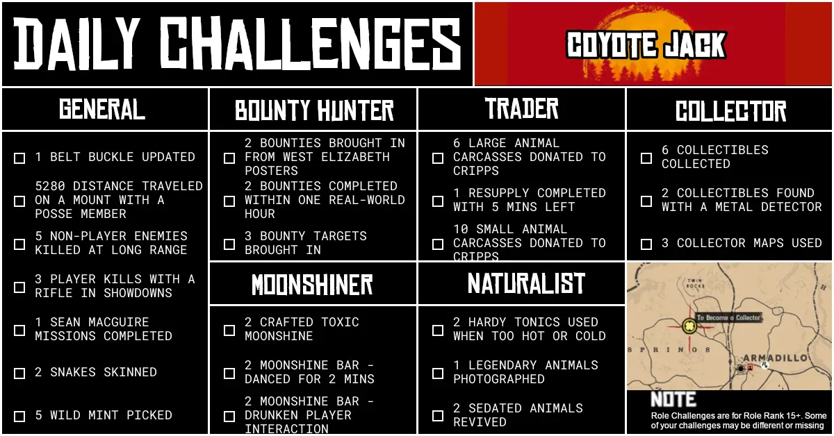 Red Dead Online Daily Challenges for Saturday 18th July