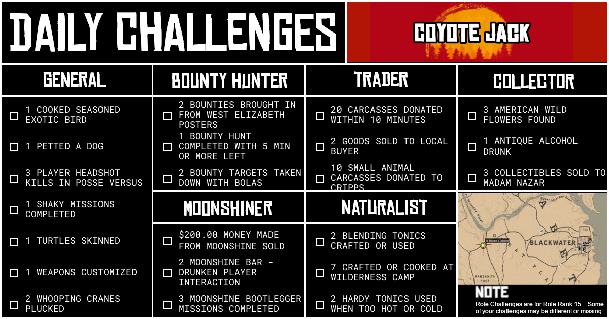 Red Dead Online Daily Challenges for Tuesday 11 August