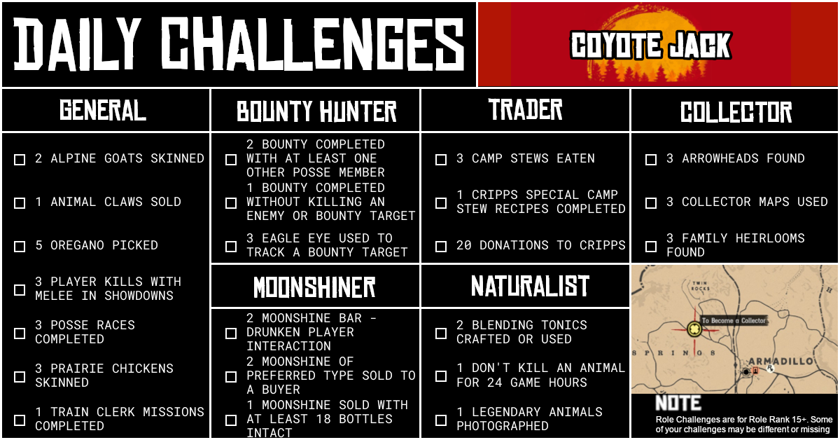 Red Dead Online Daily Challenges for Sunday 16 August