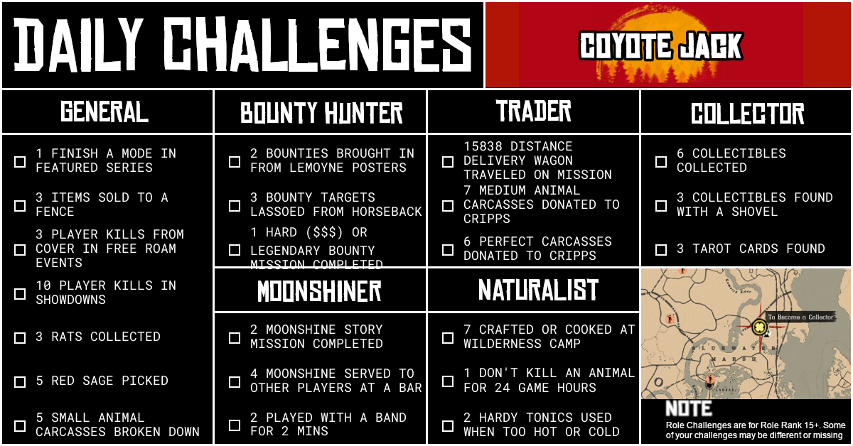 Red Dead Online Daily Challenges for Monday 17 August
