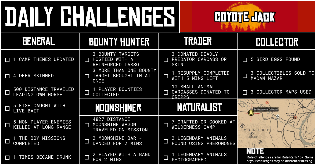Red Dead Online Daily Challenges for Tuesday 18 August