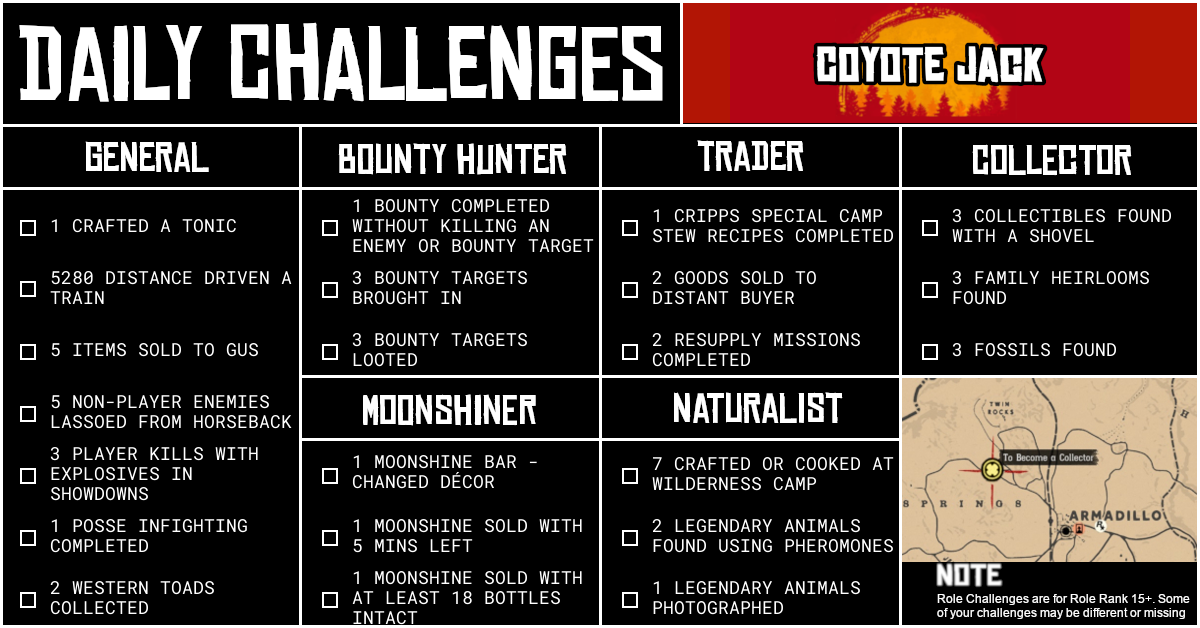Red Dead Online Daily Challenges for Wednesday 19 August