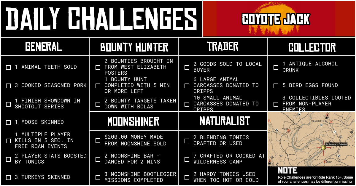 Red Dead Online Daily Challenges for Thursday 20 August