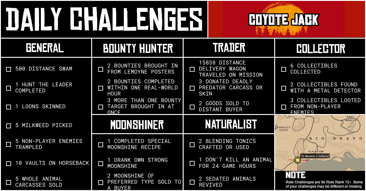 Red Dead Online Daily Challenges for Sunday 23 August