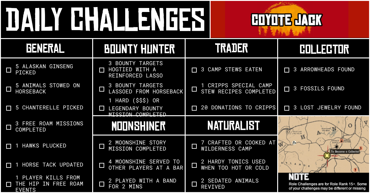 Red Dead Online Daily Challenges for Wednesday 26 August