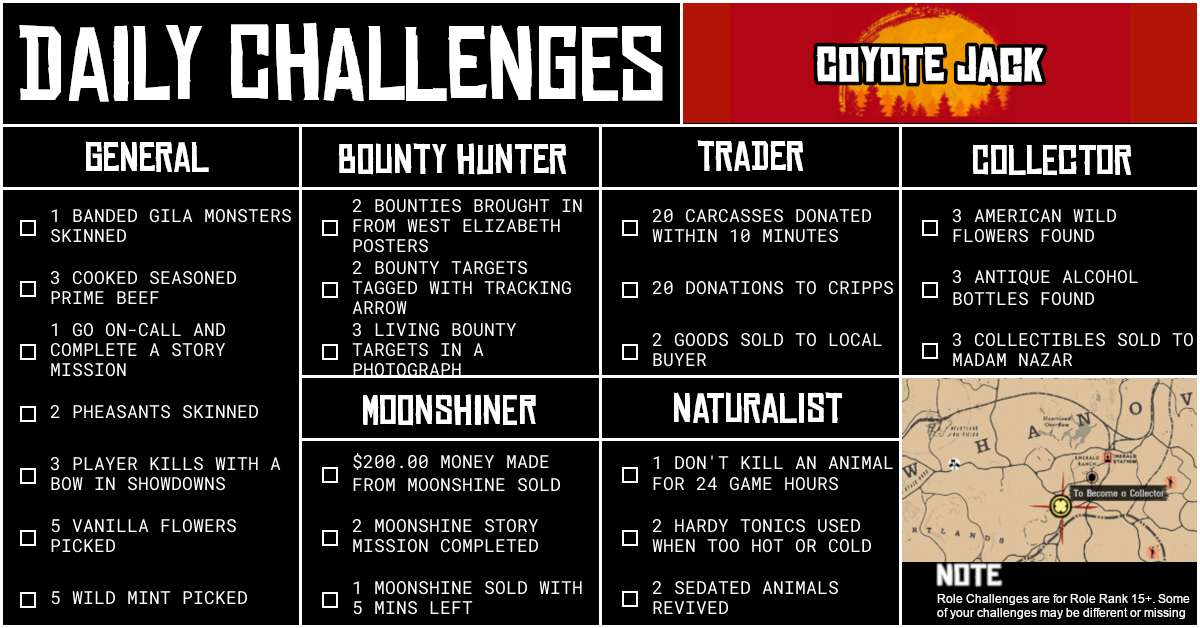Red Dead Online Daily Challenges for Monday 31 August