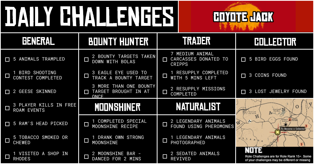 Red Dead Online Daily Challenges for Tuesday 1 September