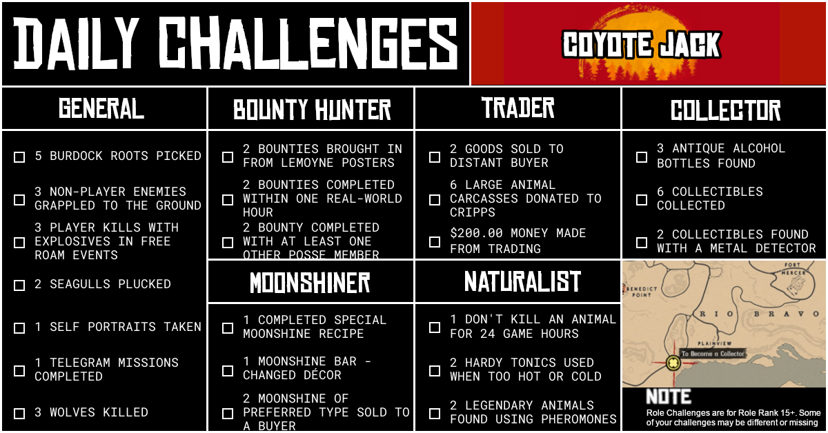 Red Dead Online Daily Challenges for Wednesday 2 September
