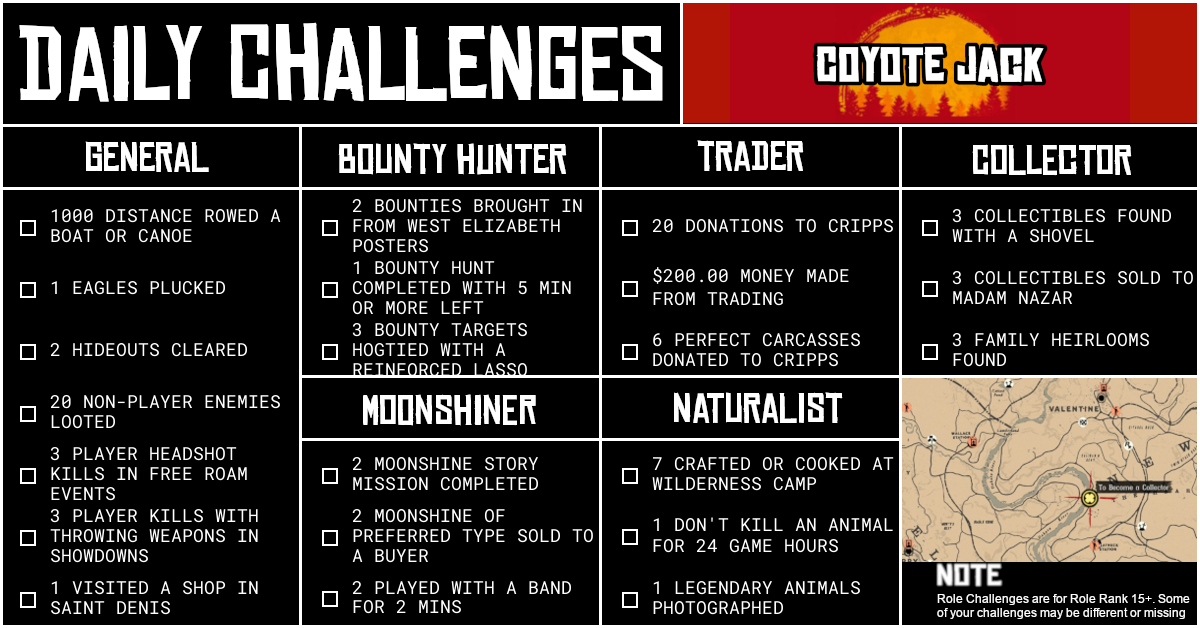 Red Dead Online Daily Challenges for Saturday 5 September