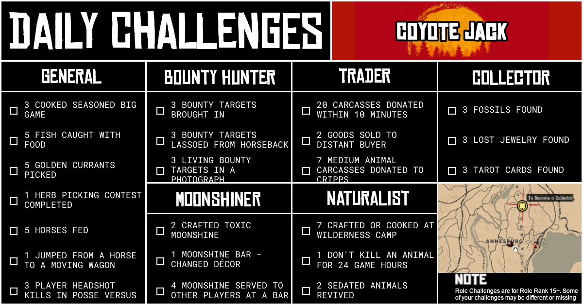 Red Dead Online Daily Challenges for Sunday 6 September