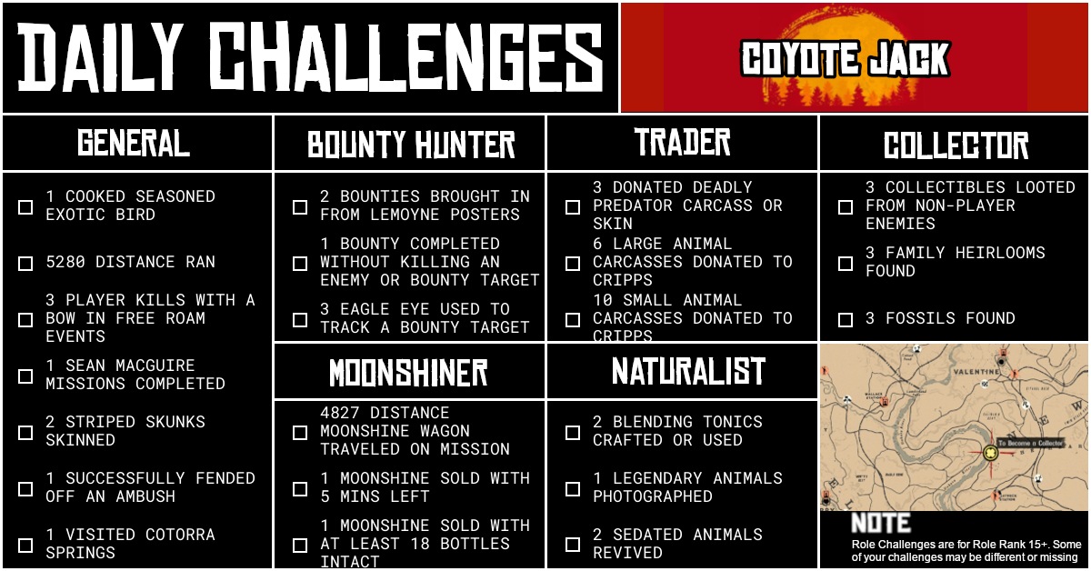 Red Dead Online Daily Challenges for Monday 7 September