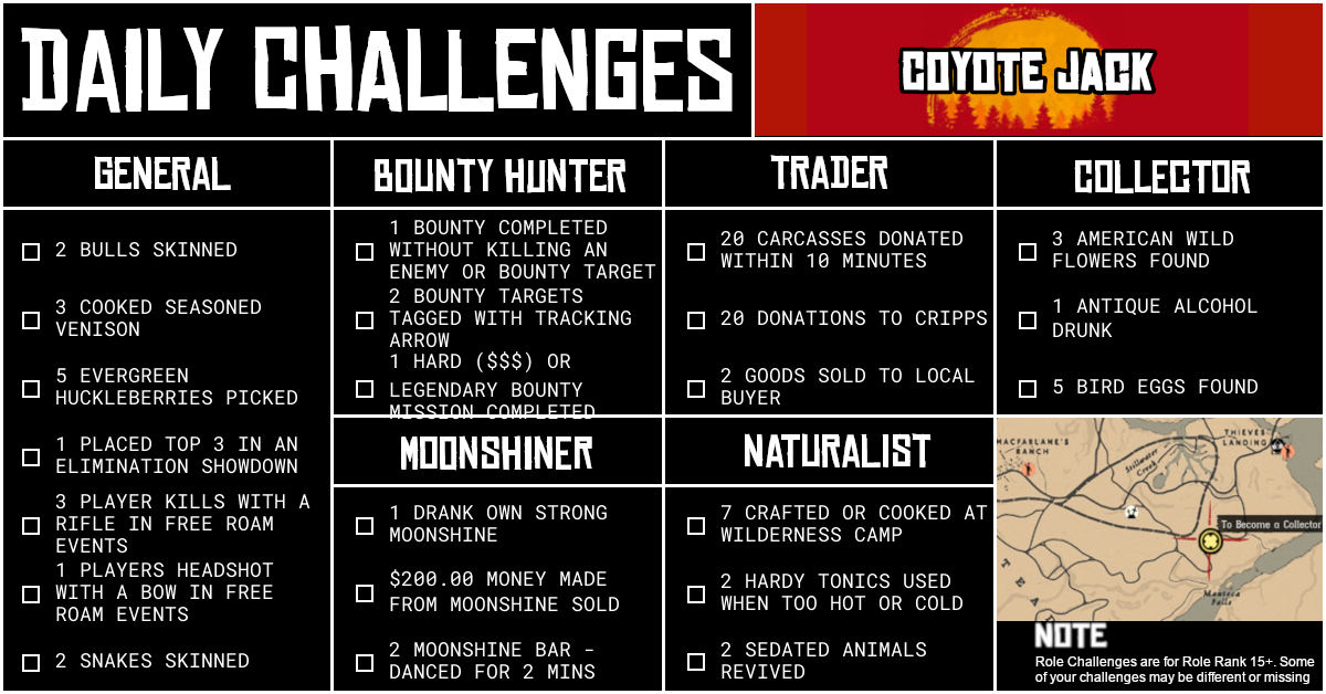 Red Dead Online Daily Challenges for Wednesday 9 September