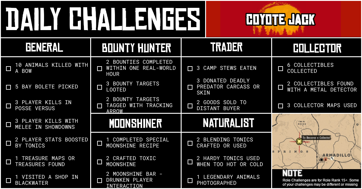 Red Dead Online Daily Challenges for Saturday 12 September