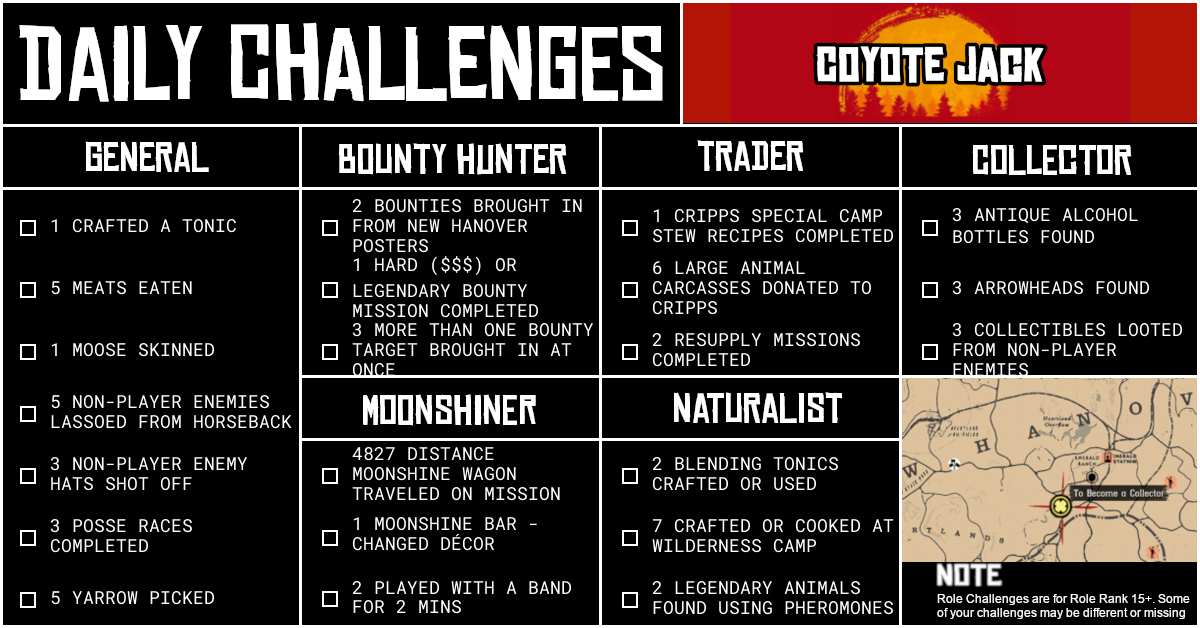 Red Dead Online Daily Challenges for Sunday 13 September