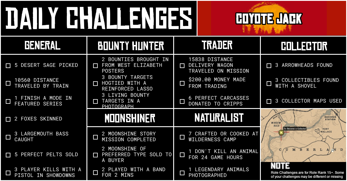 Red Dead Online Daily Challenges for Monday 14 September