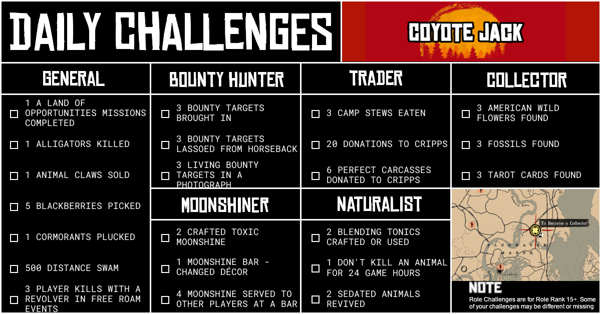 Red Dead Online Daily Challenges for Tuesday 15 September