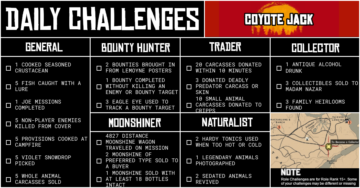 Red Dead Online Daily Challenges for Wednesday 16 September