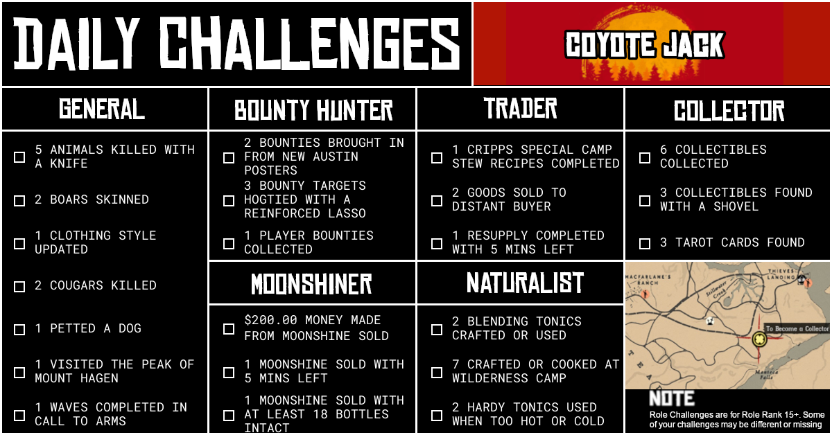 Red Dead Online Daily Challenges for Thursday 17 September