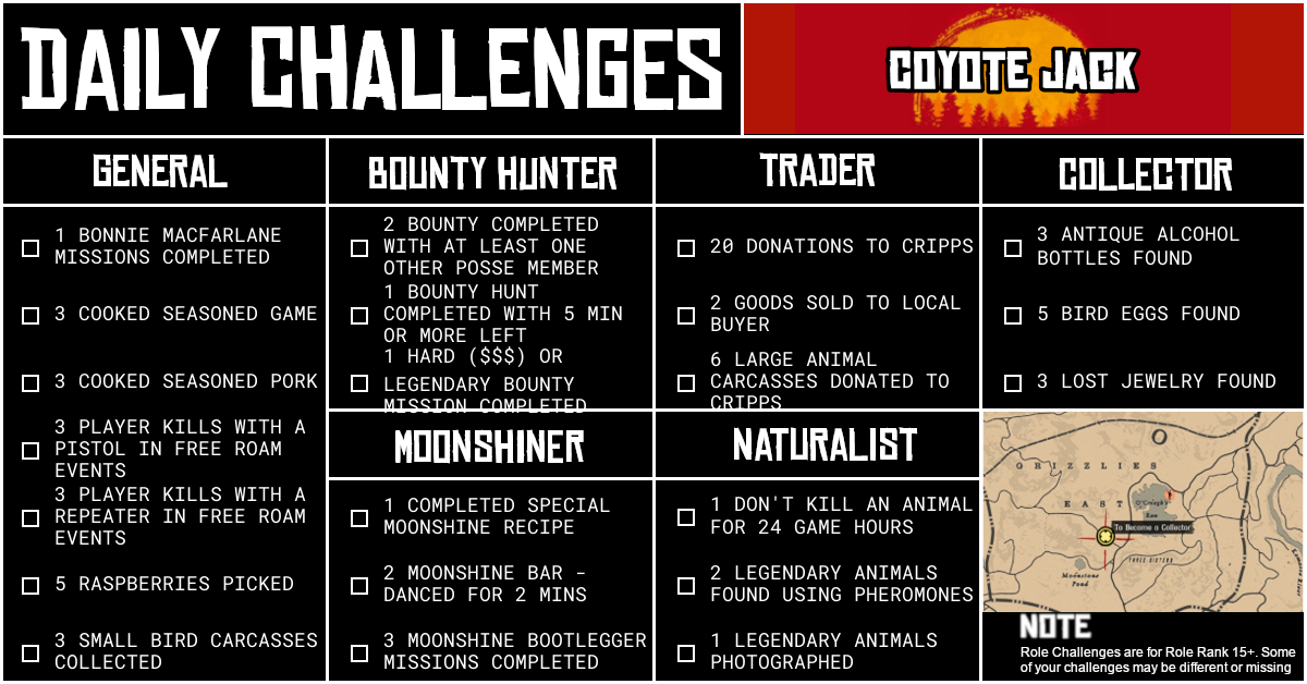 Red Dead Online Daily Challenges for Sunday 20 September