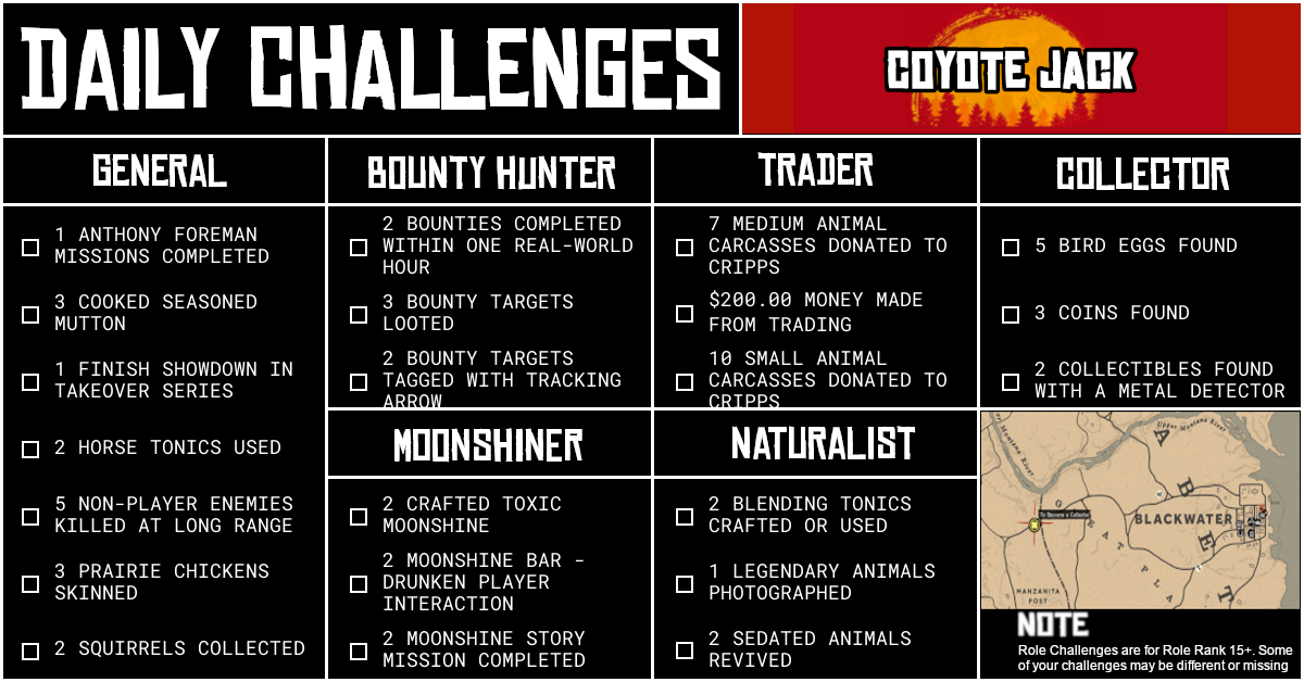 Red Dead Online Daily Challenges for Monday 21 September
