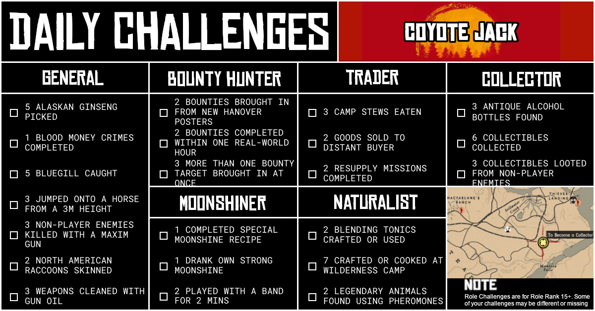 Red Dead Online Daily Challenges for Tuesday 22 September