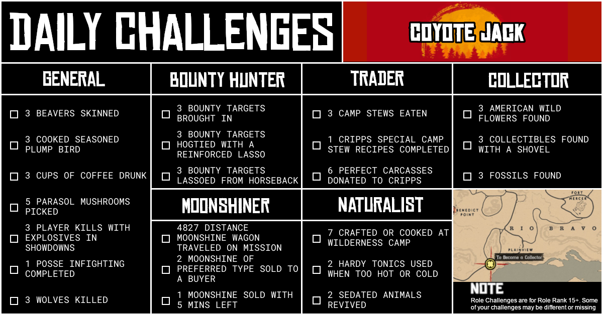 Red Dead Online Daily Challenges for Saturday 26 September