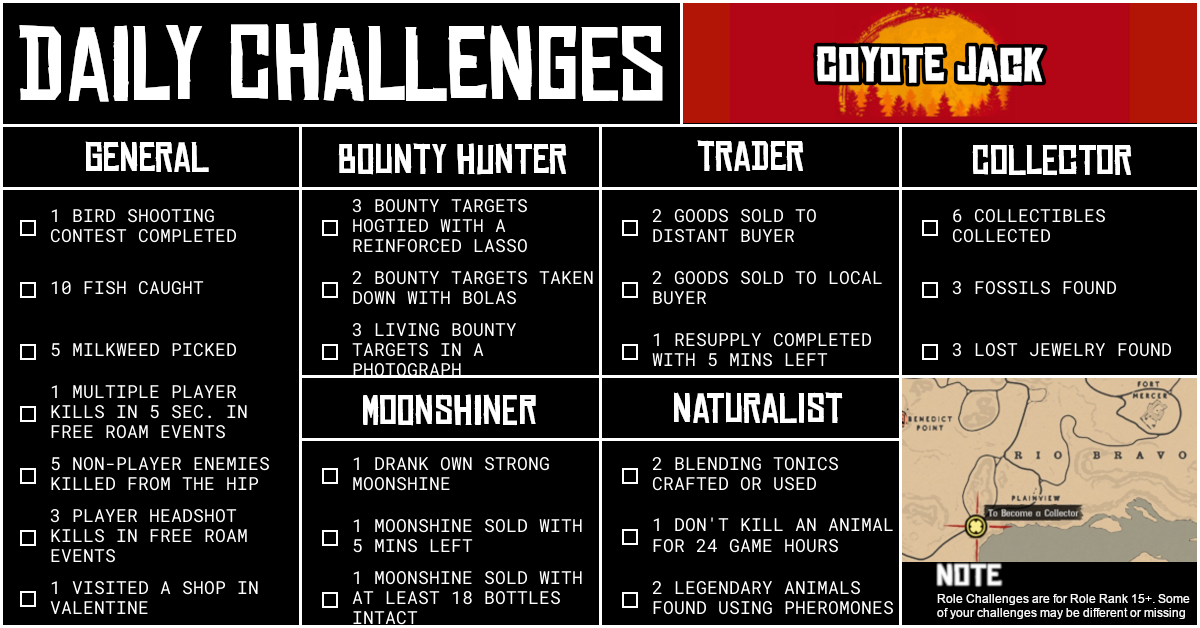 Red Dead Online Daily Challenges for Monday 28 September