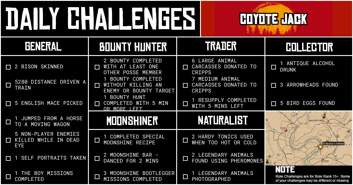 Red Dead Online Daily Challenges for Tuesday 29 September