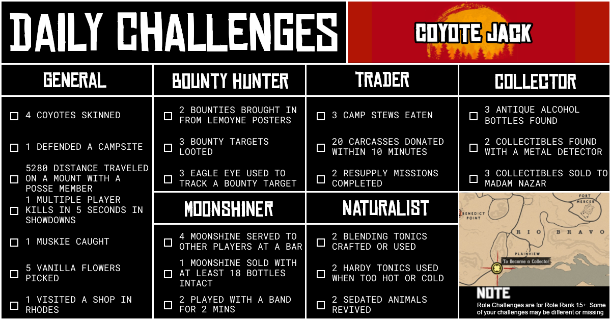 Red Dead Online Daily Challenges for Sunday 04 October