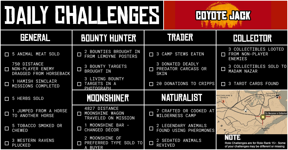 Red Dead Online Daily Challenges for Tuesday 06 October
